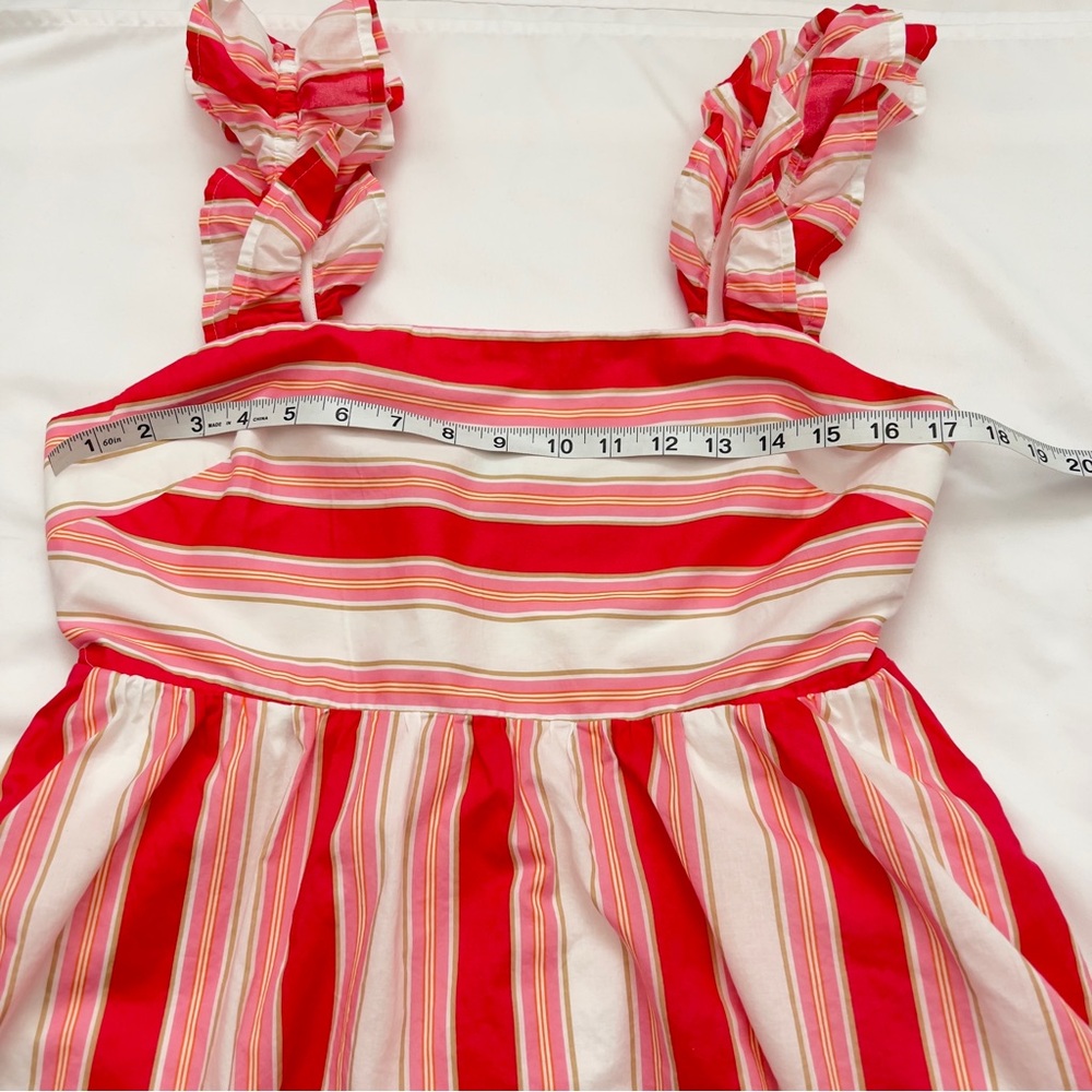 J. Crew Factory Pink White Striped Ruffle Feminine Midi Dress Women’s 12 Petite - Picture 11 of 13
